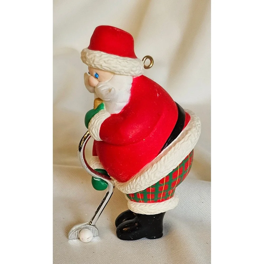 VTG 1995 Hallmark Keepsake Ornament Santa Golfing Red Plaid 3 Inch Golf Club